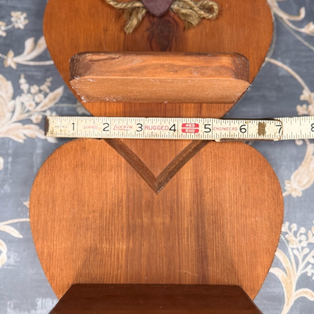 Vintage Heart Wood Wall Shelf 3 Tier Display Shelf with Peg Cottage Decor - Picture 7 of 16